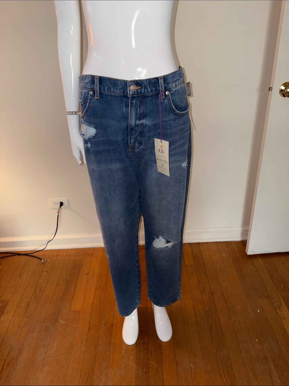 Gloria Vanderbilt x Christian SIRIANO Dark Blue Distressed Boyfriend Jeans